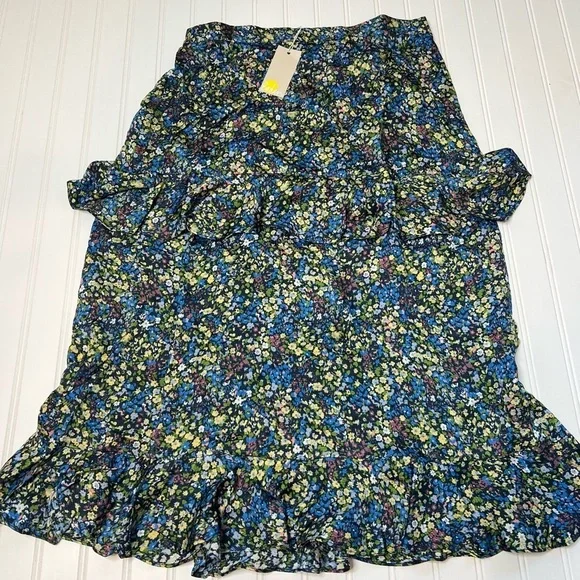 BODEN Satin Ruffle Midi Skirt - Nebulas Blue Floral Print US 10 NEW - Picture 2 of 5